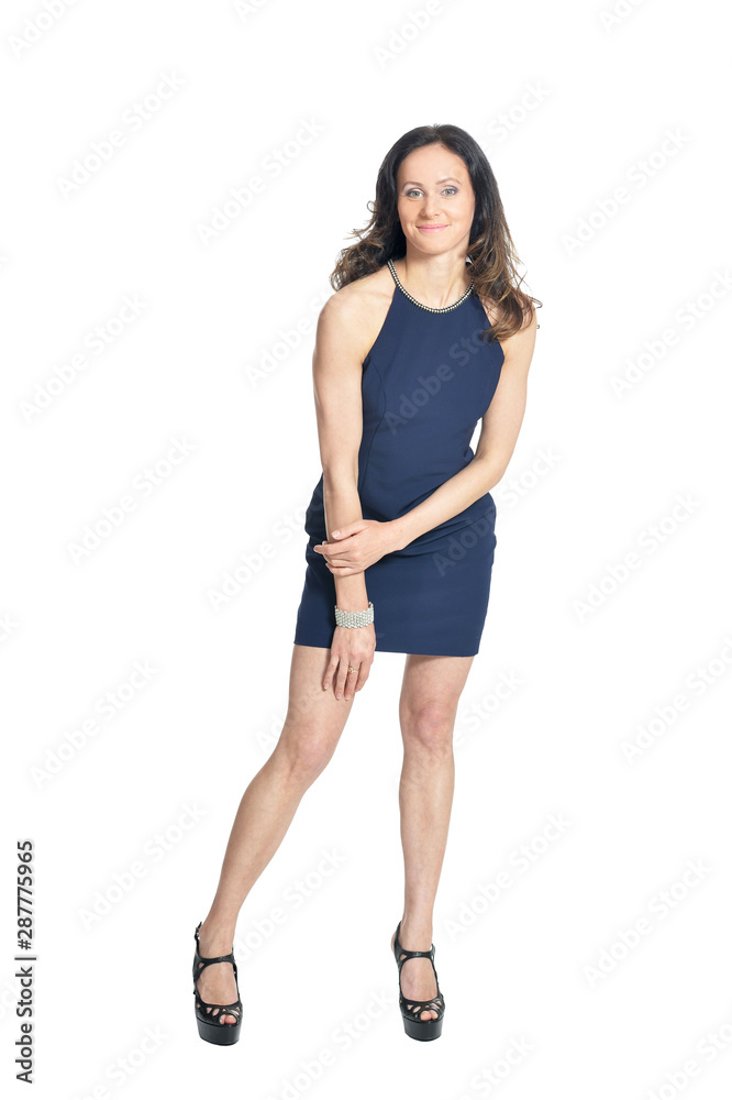 portrait of beautiful woman in blue dress posing isolated portrait of beautiful woman in blue dress posing isolated