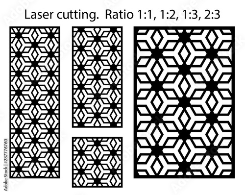 Laser pattern. Set of decorative vector panels for laser cutting. Template for interior partition in arabesque style. Ratio 1:1,1:2,1:3,2:3