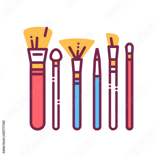 Collection brushes color line icon. Cosmetics accessory sign. Beauty industry. Professional facial make up. Pictogram for web page, mobile app, promo.