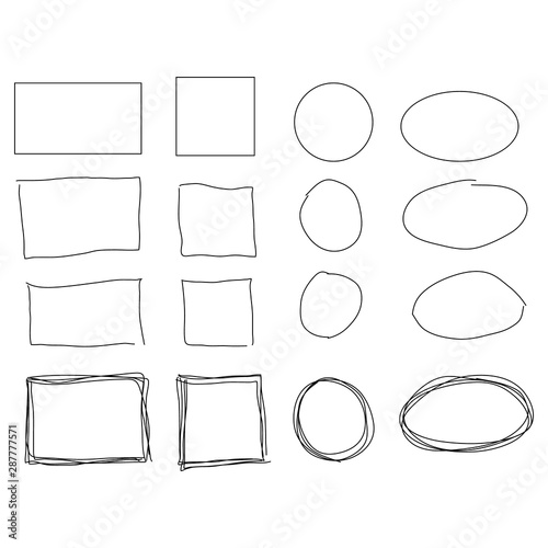 Black circle and square frames. Brush strokes. design elements set