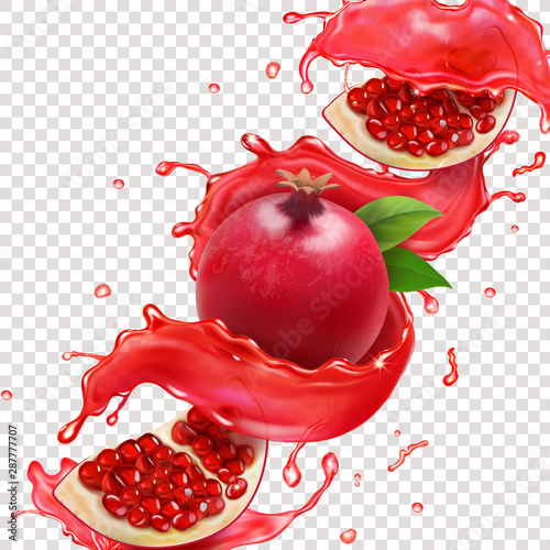 Pomegranate red juice splash realistic vector illustration