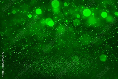 green nice glossy glitter lights defocused bokeh abstract background with sparks fly, festive mockup texture with blank space for your content