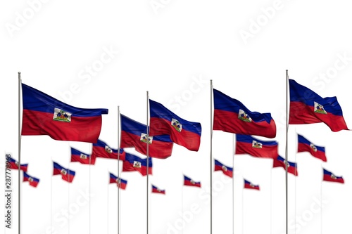 cute independence day flag 3d illustration. - Haiti isolated flags placed in row with bokeh and space for text