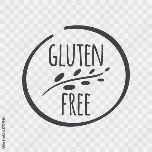 Gluten free label. Food icon. Vector sign isolated on transparent background. Illustration symbol for product, logo, package, healthy eating, lifestyle, celiac disease, shop, menu