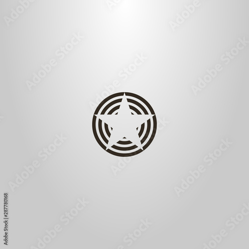 black and white simple vector flat art sign of a striped circle with a negative space star inside
