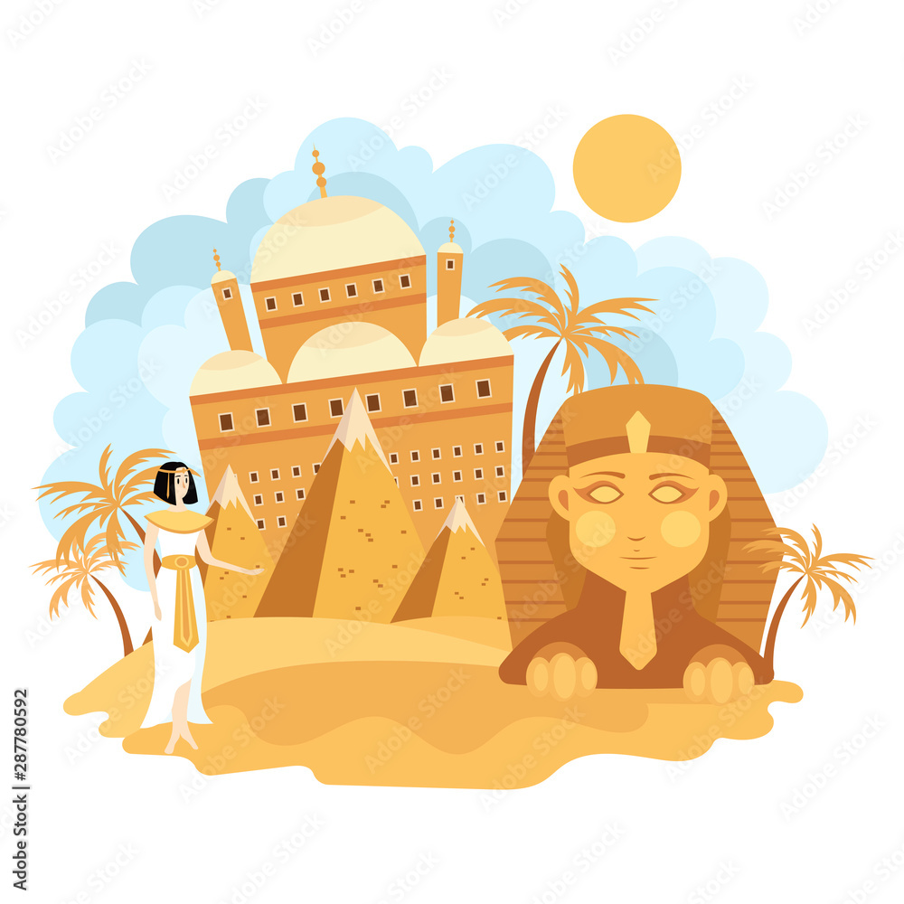 Landscape of Cairo. Cartoon illustration of sights of Egypt. Vector drawing  for travel agency. Stock Vector | Adobe Stock