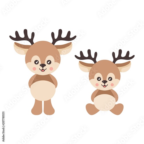 cartoon cute deer set vector