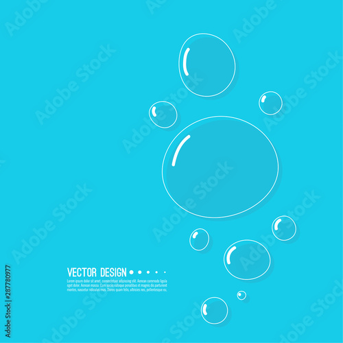 Underwater fizzing air bubbles on blue background. Undersea vector illustration.
