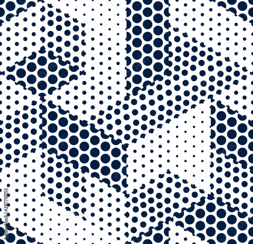 3D dotted cubes seamless pattern vector background, dots dimensional blocks, architecture and construction, geometric design.