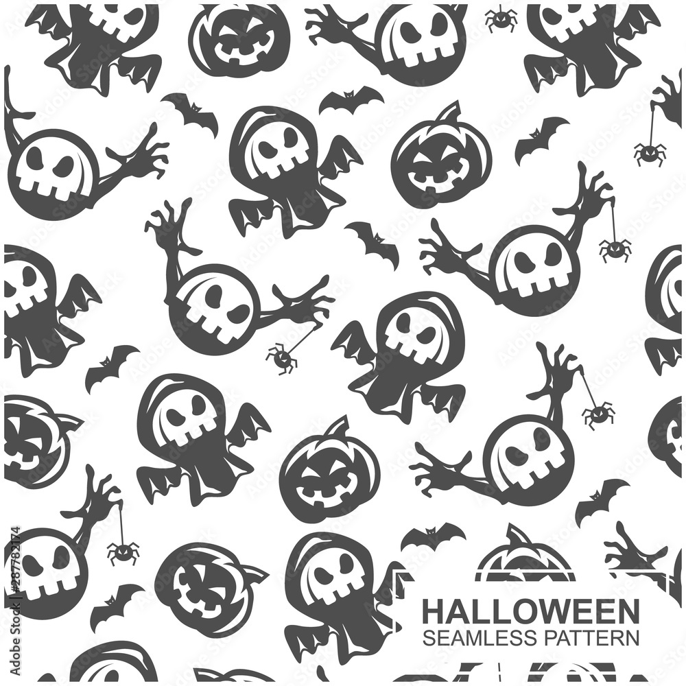 Obraz premium Vector seamless pattern with Halloween elements. Design for greeting card, gift box, wallpaper, fabric, web design.