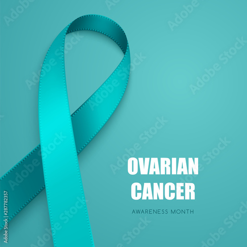 Realistic teal ribbon. Symbol of obsessive-compulsive disorder, ovarian cancer, tourette syndrome awareness