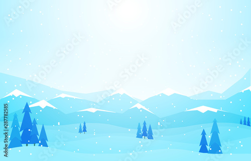 Winter Scene Snow Landscape with Pine Trees Mountain Vector Illustration