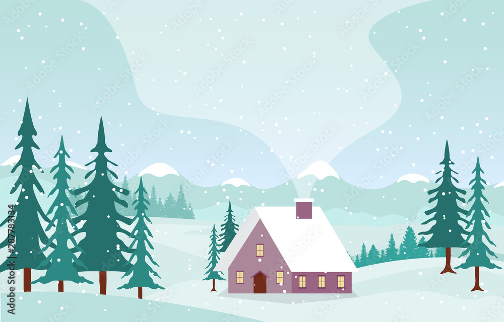 Winter Scene Snow Landscape with Pine Trees Mountain Vector Illustration Winter Scene Snow Landscape with Pine Trees Mountain Vector Illustration