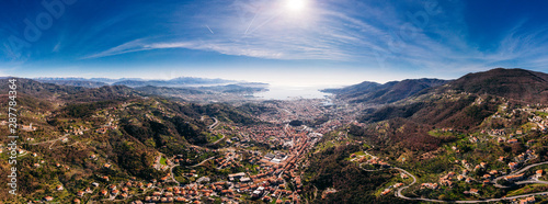 Aerial top view city Spezia Italy panorama