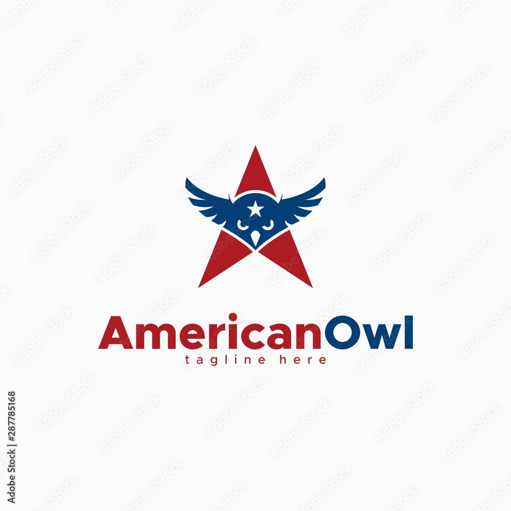 american star owl logo design unique