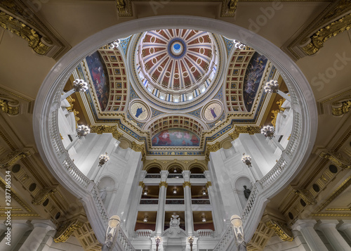 Lobby ceiling from the rotunda floor of the Pennsylvania State Capitol in Harrisburg, Pennsylvania photo