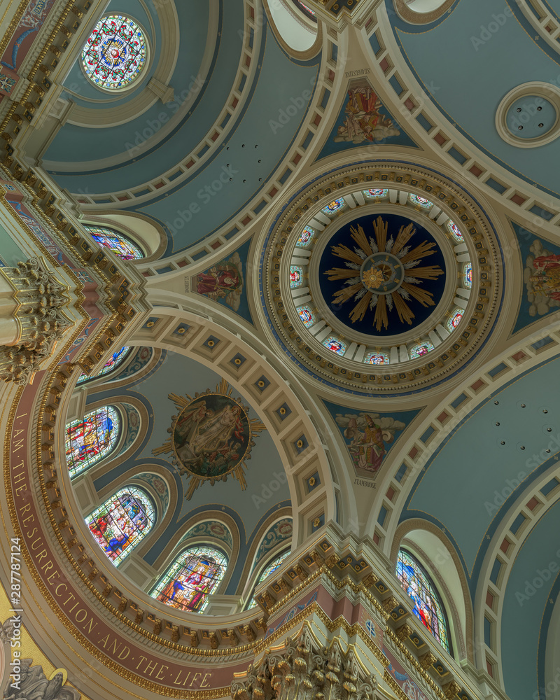 Inner dome and ceiling of the historic Cathedral of St. Patrick of Harrisburg, Pennsylvania
