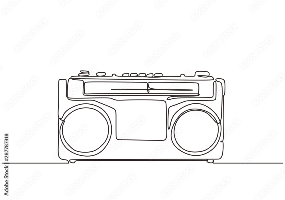 Old radio continuous one line drawing minimalist design vector illustration.  Retro 90s audio speaker electronic. Stock-vektor | Adobe Stock