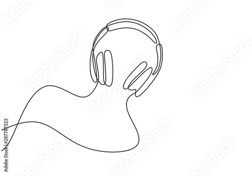one line drawing of headphone speaker device gadget. Music element for listening songs and playlist. Continuous lineart design isolated on white background.