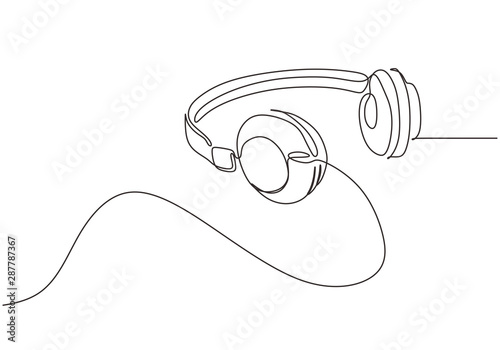 Continuous one line drawing of headphones vector illustration minimalism music symbol.