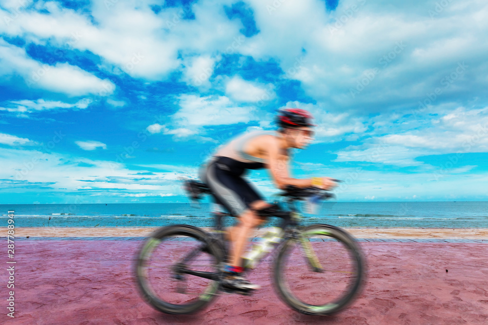 Cycling triathlon at beach Cycling triathlon at beach