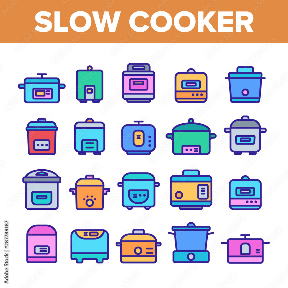 Slow Cooker Elements Collection Vector Icons Set Thin Line. Different Cooker Kitchenware Concept Linear Pictograms. Modern Cooking Food Equipment And Gadgets Monochrome Contour Illustrations Slow Cooker Elements Collection Vector Icons Set Thin Line. Different Cooker Kitchenware Concept Linear Pictograms. Modern Cooking Food Equipment And Gadgets Monochrome Contour Illustrations