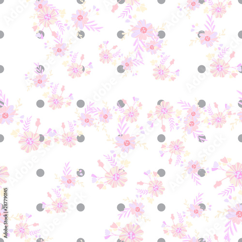 Abstract flowers seamless pattern for fabric design.  Vector repeat illustrations.  Romantic  twig and flora seamless pattern.Botanical wallpaper.  Element decorative floral.