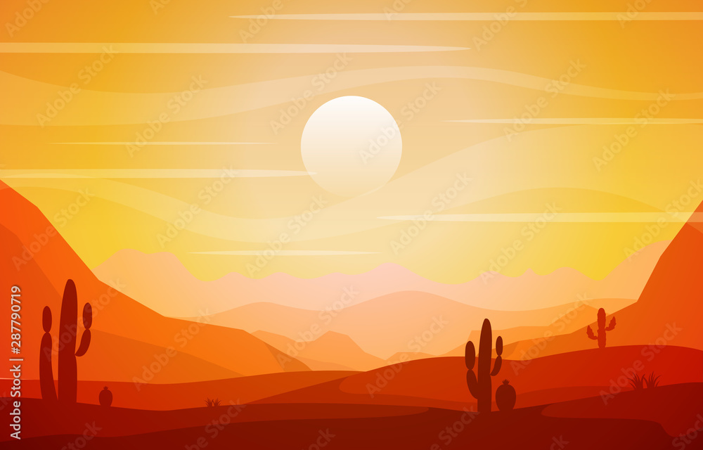 Fototapeta Piękny western pustyni krajobraz z niebo skały falezy Halną Wektorową ilustracją