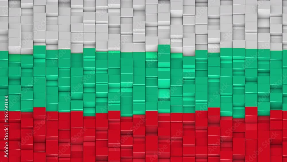 Bulgarian flag made of cubes moving up and down in a random pattern. 3D animated motion background loop.