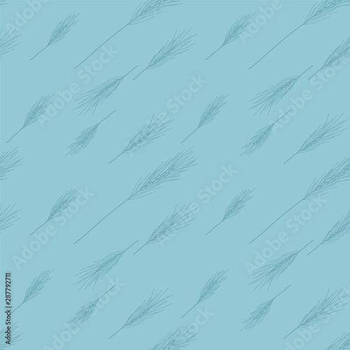 Fototapeta Naklejka Na Ścianę i Meble -  Vector grass seamless pattern in blue and green. Simple doodlegrass ear hand drawn made into repeat. Great for background, wallpaper, wrapping paper, packaging, fashion.