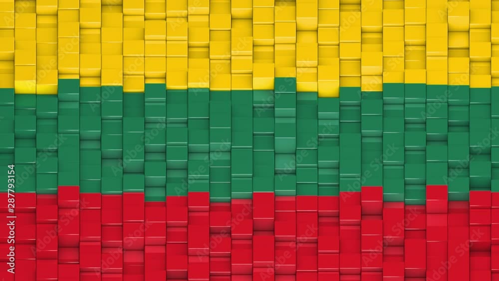 Lithuanian flag made of cubes moving up and down in a random pattern. 3D animated motion background loop.