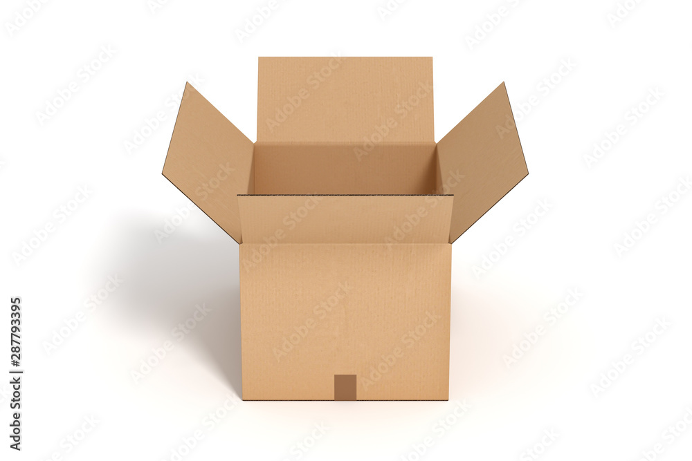 open cardboard box on white backgroaund 3d rendering