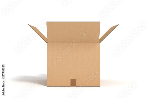 open cardboard box on white backgroaund 3d rendering