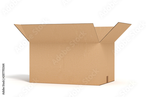 open cardboard box on white backgroaund 3d rendering