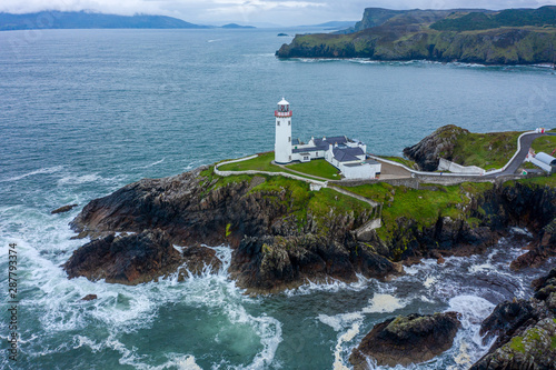 Aerial view, Fanad Lighthouse at Fanad Head was built 1818 in response to the sinking of the frigate Saldanah in Lough Swilly in 1804.
