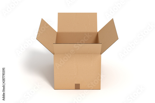 open cardboard box on white backgroaund 3d rendering
