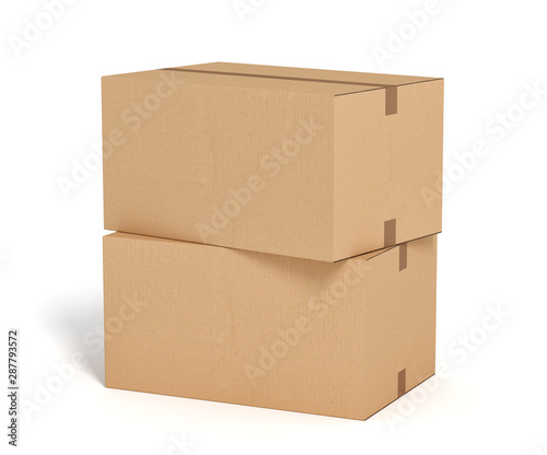 two cardboard box on white backgroaund 3d rendering