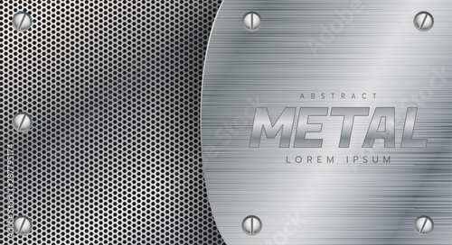 Metal brushed plate on iron perforated background.
