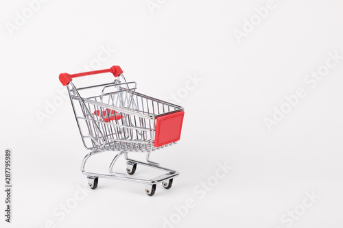 shopping cart empty, isolated on white background, copy space
