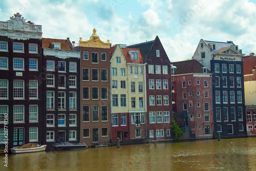 Urban scene with canal houses in Amsterdam  Netherlands  Europe