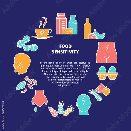 Food intolerance round concept banner in colored line style