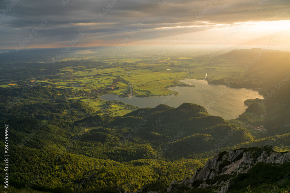 Early Mornng view on lake Kochelsee from Herzogstand in Bavaria