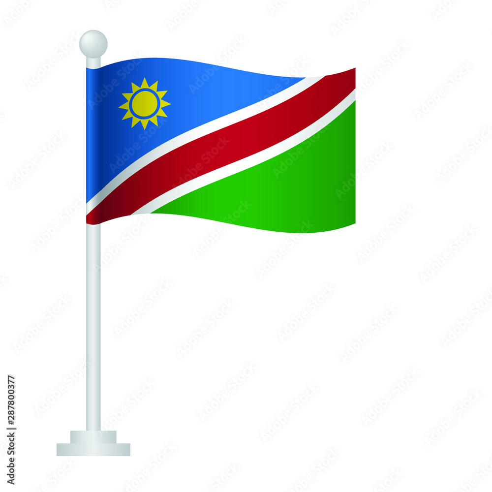 Namibia flag. National flag of Namibia on pole vector Namibia flag. National flag of Namibia on pole vector