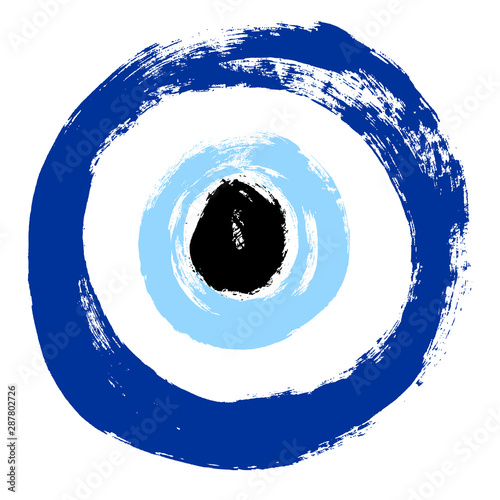 Grunge hand drawn Turkish evil eye. Mandala greek evil eye. Symbol of protection in Turkey, Greese, Cyprus. Blue Turkish Fatima's Eye. Amulet from evil eye. Nazar. Magic item, attribute