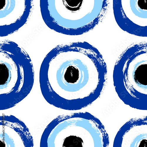 Hand drawn Turkish eye. Seamless pattern with hand drawn Turkish evil eye bead. Good luck. Turkish tile. Oriental ottoman design vector background. Symbol of Turkey, Greese, Crete, Cyprus