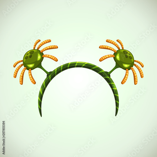 Creepy Helloween hairband with green spiders, funny head band decor.