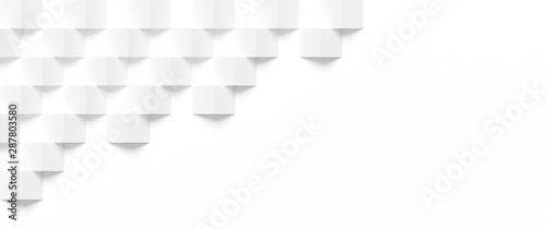 ABSTRACT BACKGROUND OF WHITE ROTATED CUBE TOP DOWN VIEW. ISOLATED WHITE BACKGROUND WITH SPACE FOR TEXT OR BRAND NAME. 3D ILLUSTRATION