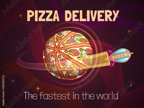 Pizza shipping concept. Express food delivery. Vector banner.