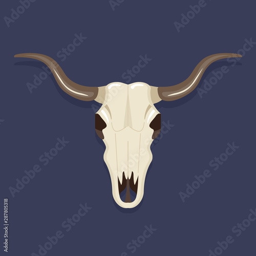buffalo skull on a black background. symbol of the wild west. flat vector illustration.
