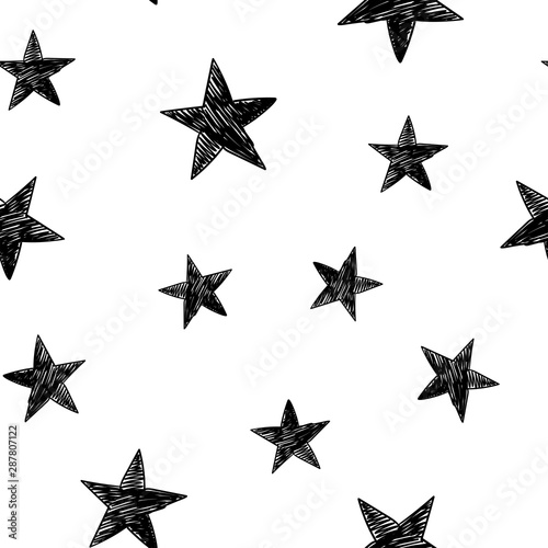 Star doodles seamless pattern. Hand drawn stars texture.